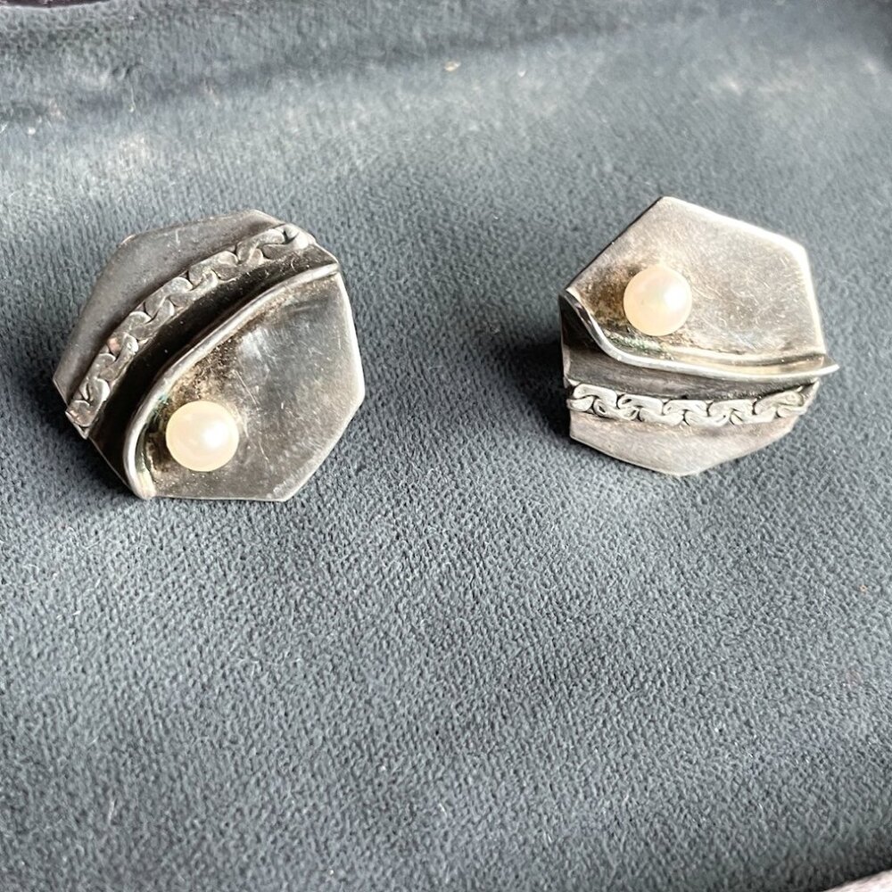 Sterling and pearl post earrings, handmade